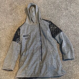 Gray Hooded Jacket with Black Accents